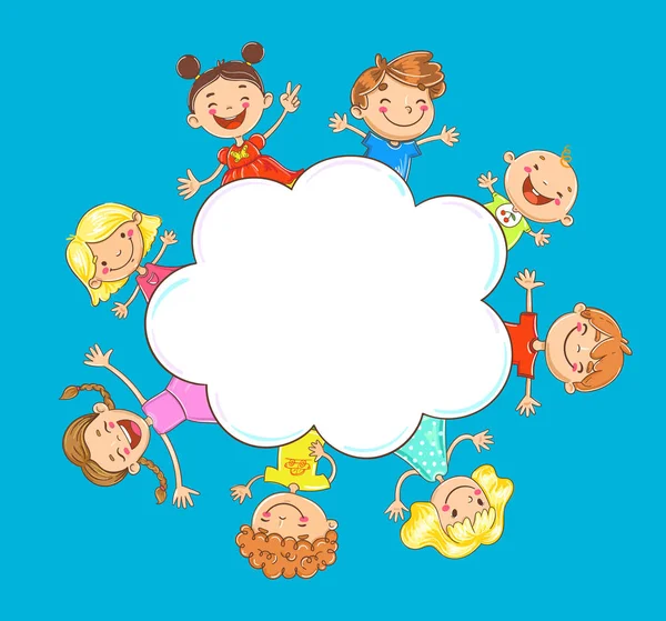 Dzieci Cartoon Szczęśliwy Doodle Pustą Klatkę Mowy Bańka Szablonu — Wektor stockowy