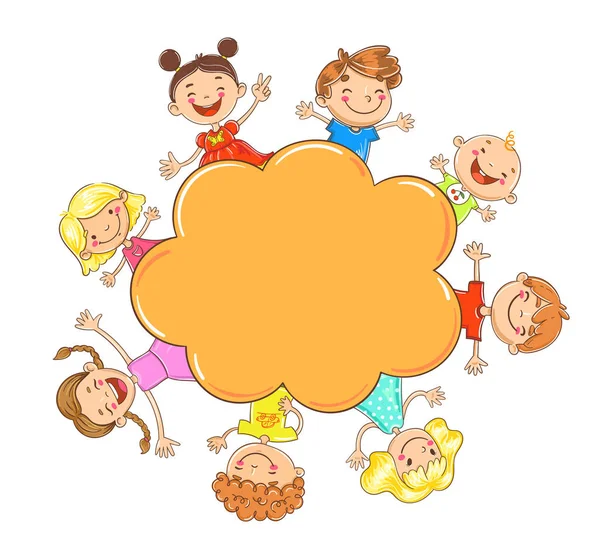 Happy Doodle Cartoon Kids Blank Frame Speech Bubble Template — Stock Vector