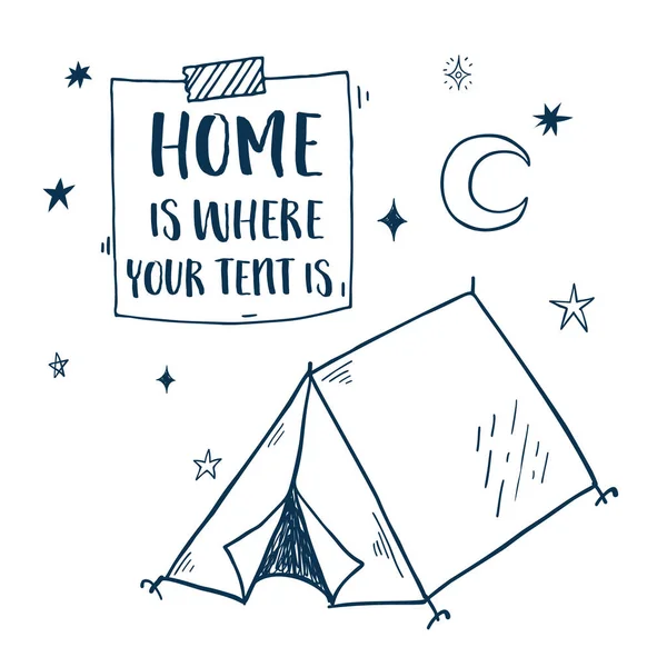 Elementos Vectoriales Dibujados Mano Doodle Camping Iconos Con Hoguera Aventura — Vector de stock