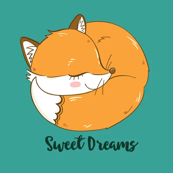 Cute Sleeping Fox Vector Illustration Kids Print Design — Stock Vector
