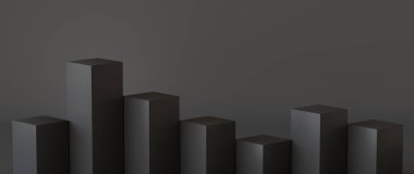 Karanlık arka planda boş siyah podyum. 3B görüntüleme.