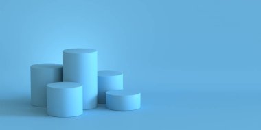 Boş pastel mavi podyumda boş duvar arka plan. 3D render.