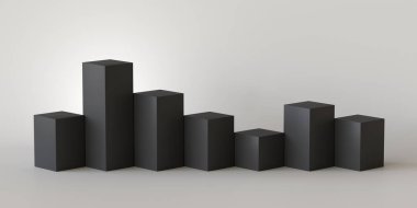 Beyaz zemin üzerine boş siyah podyum. 3D render.