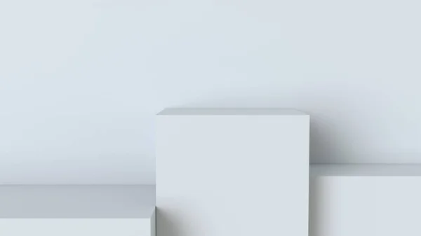 Podium Cube Blanc Sur Fond Blanc Mur Rendu — Photo