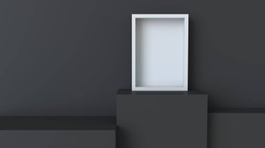 Kare siyah küp podyum üzerinde boş duvar arka plan ile. 3D render.
