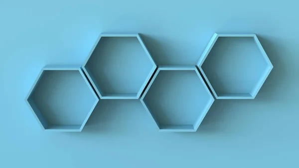 Empty Blue Hexagons Shelves Blank Wall Background Rendering — Stockfoto