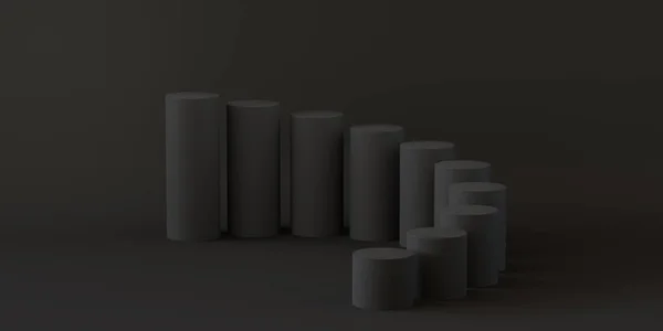 Leere Stufen Zylinder Auf Schwarzem Hintergrund Darstellung — Stockfoto