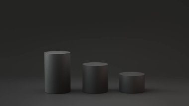 Siyah arka plan üzerine boş adımları silindir. 3D render.