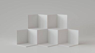 Beyaz boş duvar arka plan beyaz küp kutuları. 3D render.