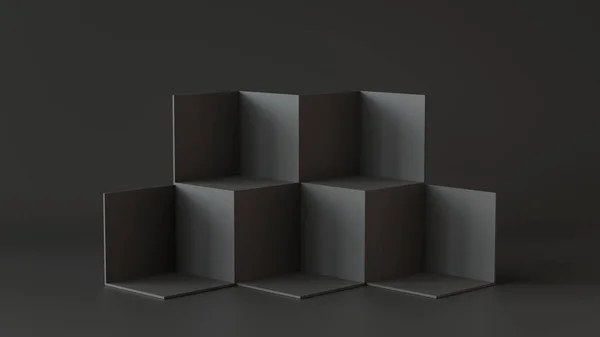 Cajas Cubo Negro Con Fondo Pared Oscura Renderizado —  Fotos de Stock