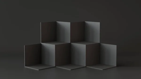 Scatole Cubo Nero Con Sfondo Scuro Della Parete Rendering — Foto Stock