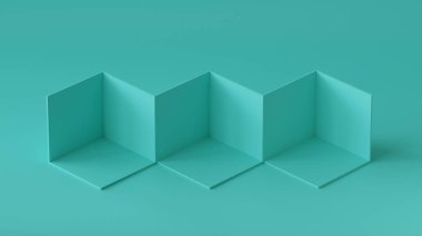Kutuları zemin ekranda boş duvar arka plan küp. 3D render.