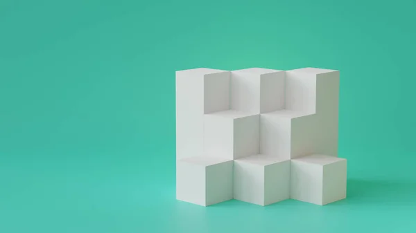 Cajas Cubo Vacías Pantalla Fondo Sobre Fondo Pared Blanco Renderizado —  Fotos de Stock