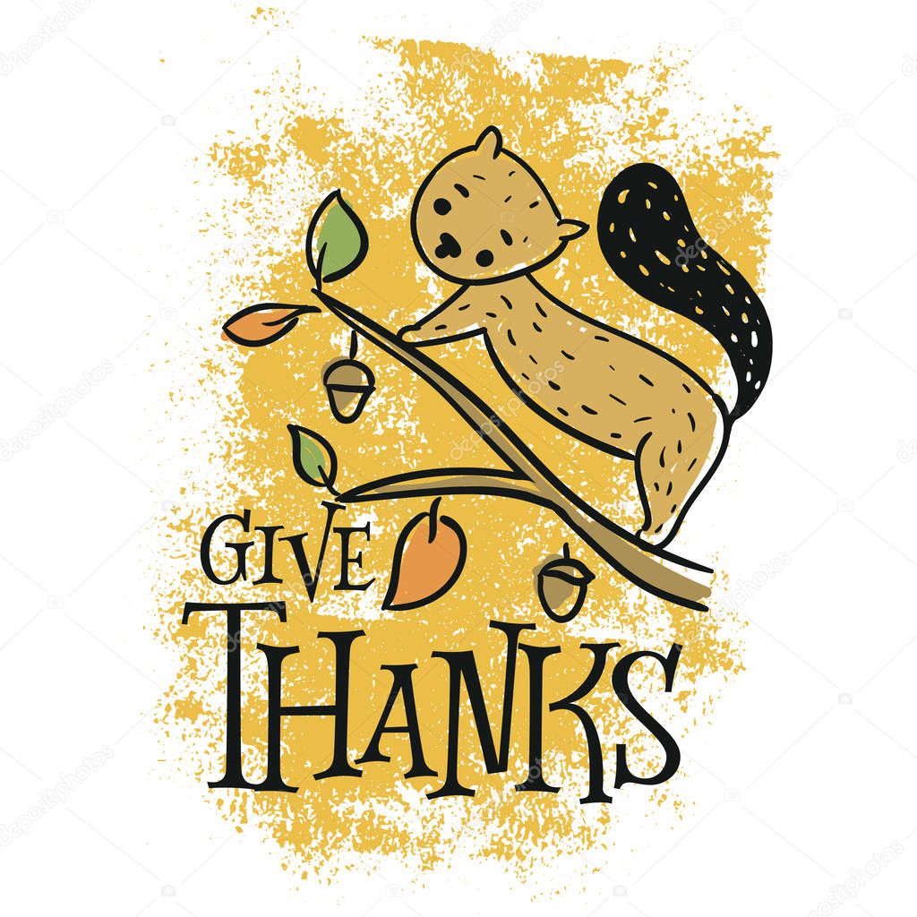 Thanksgiving day. Logo, text design. Typography for greeting cards and posters. Give thanks.