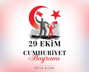 29 ekim Cumhuriyet Bayrami kutlu olsun. Çeviri: 29 Ekim, Türkiye'nin Cumhuriyet Bayramı. Tipografi vektör tasarımı