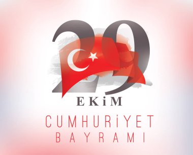 29 ekim Cumhuriyet Bayrami kutlu olsun. Çeviri: 29 Ekim, Türkiye'nin Cumhuriyet Bayramı. Tipografi vektör tasarımı