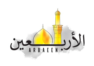 Arbaeen - kırk. Arapça olay. Hat ve Camii ile vektör çizim.