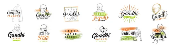 Mahatma Gandhi Jayanti - Doğum günü. 2 Ekim. Hint ulusal kahraman. Vektör tipografi veya logo tasarım kümesi.