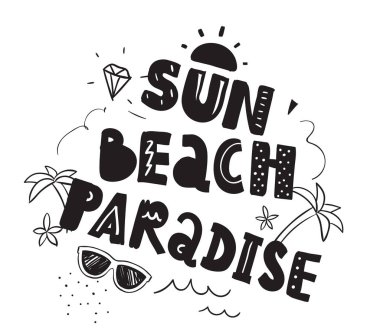 Tee sloganı ile yazdırma. Tipografi için t gömlek, poster ya da kartpostal. Sun beach paradise.