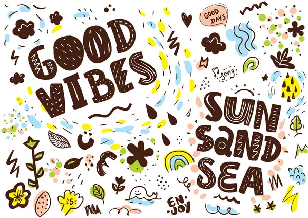 Iyi Hisler Güneş Kum Deniz Deseni Tee Sloganı Ile Yazdırın — Stok Vektör