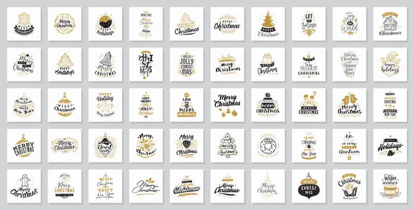 Merry Christmas Cards In1 Typografie Instellen Laat Het Sneeuw Kerstmis — Stockvector