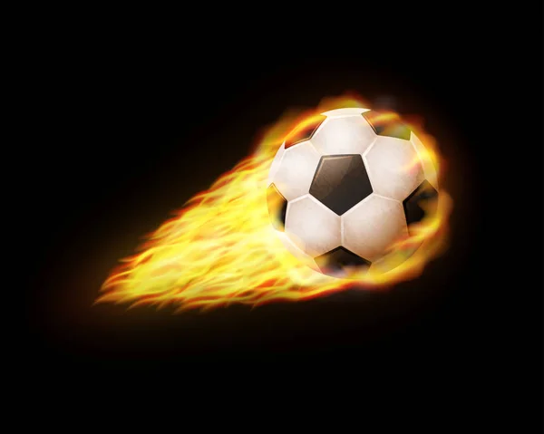 Volar Pelota Fútbol Fuego Sobre Fondo Negro Eps — Vector de stock