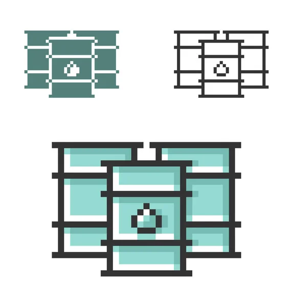 Pixel Icône Barils Pétrole Trois Variantes Entièrement Modifiable — Image vectorielle