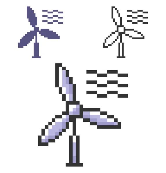 Pixel Icône Éolienne Trois Variantes Entièrement Modifiable — Image vectorielle