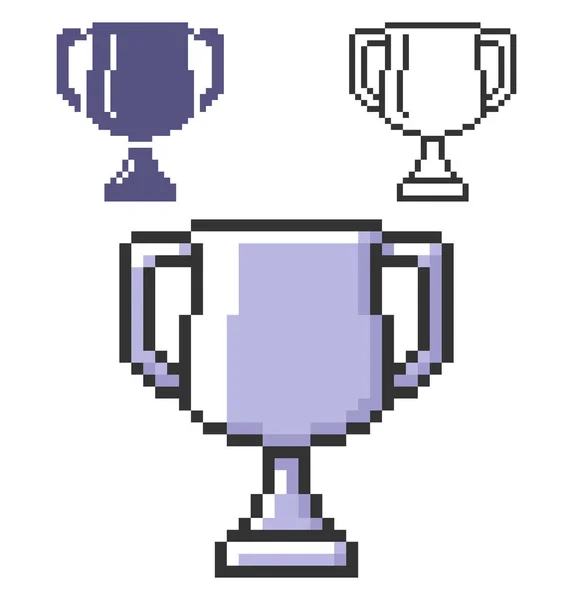 Pixel Icône Coupe Trophée Gagnant Trois Variantes Entièrement Modifiable — Image vectorielle