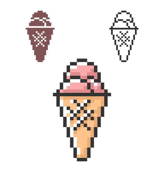 Pixel Symbol Der Eiscreme Tüte Drei Varianten Vollständig Editierbar — Stockvektor