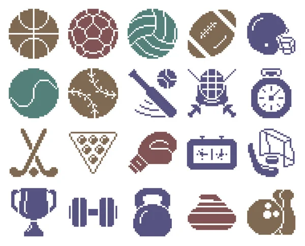 Collection Icônes Monochromes Pixel Sport — Image vectorielle