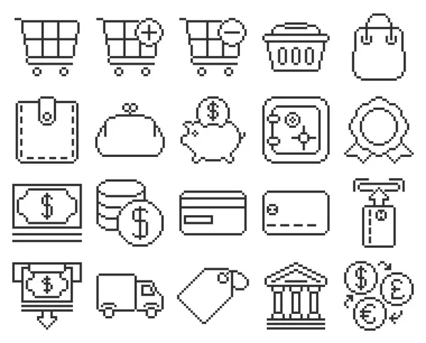 Line Pixel Icons Set Finance Banking — Stock Vector