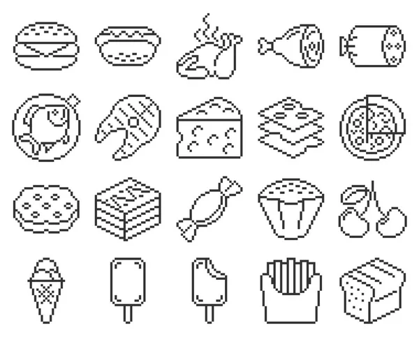 Conjunto Iconos Píxeles Línea Alimentación — Archivo Imágenes Vectoriales