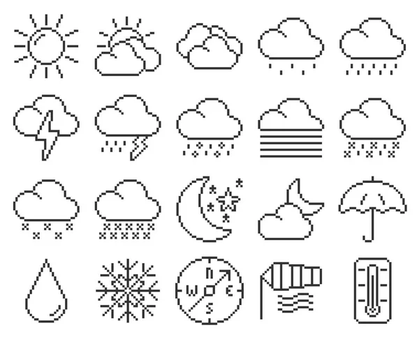 Line pixel icons set: Weather