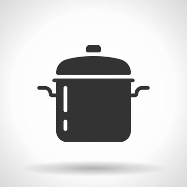Monochromatic stew pan icon with hovering effect shadow on grey gradient background. EPS 10 clipart