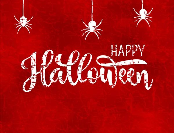 Boldog Halloween Üdvözlés Kézzel Rajzolt Betűkkel Tipográfia Piros Textúrázott Háttérre — Stock Vector