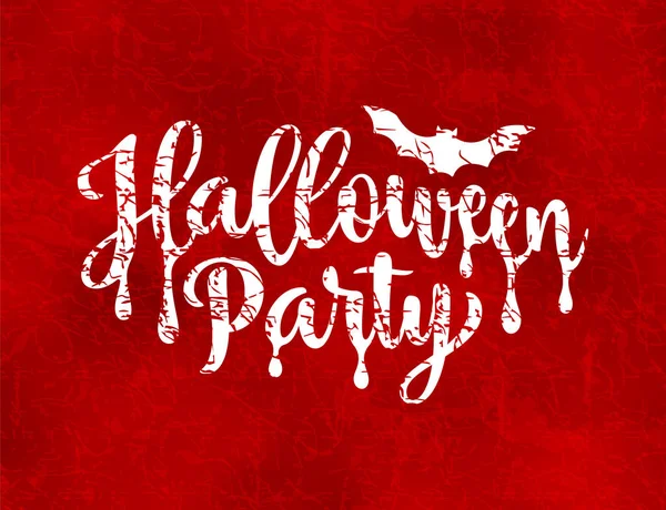 Cartel Halloween Party Letras Dibujadas Mano Sobre Fondo Rojo Texturizado — Vector de stock