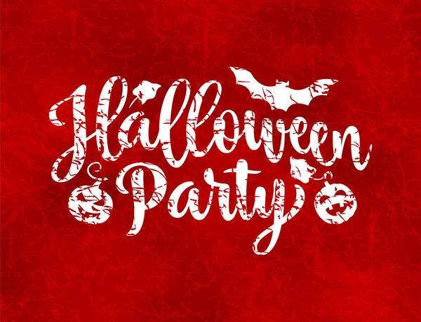 Cartel Halloween Party Letras Dibujadas Mano Sobre Fondo Rojo Texturizado — Vector de stock