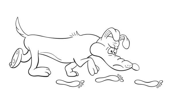 足跡を探して固定表情で面白い漫画ブラッドハウンド犬の黒と白のイラスト — ストックベクタ