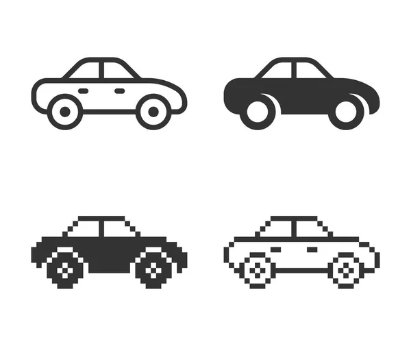 Ícone Carro Monocromático Diferentes Variantes Linha Sólido Pixel Etc — Vetor de Stock