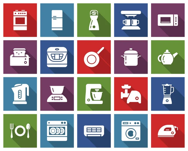 Quadratische Symbole Set Von Einigen Küchengeräten Und Haushaltsgeräten Mit Langem — Stockvektor