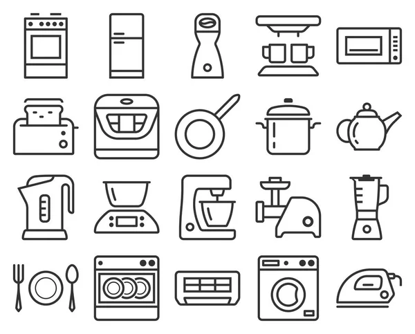 Liniensymbole Set Von Einigen Küchengeräten Und Haushaltsgeräten — Stockvektor