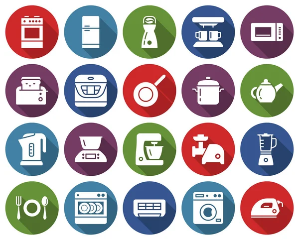 Runde Symbole Set Von Einigen Küchengeräten Und Haushaltsgeräten Mit Langem — Stockvektor