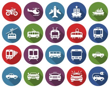 Round icons set of some transport facilities with long shadow clipart