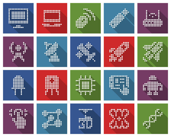 Collection of  square dotted icons: High technology