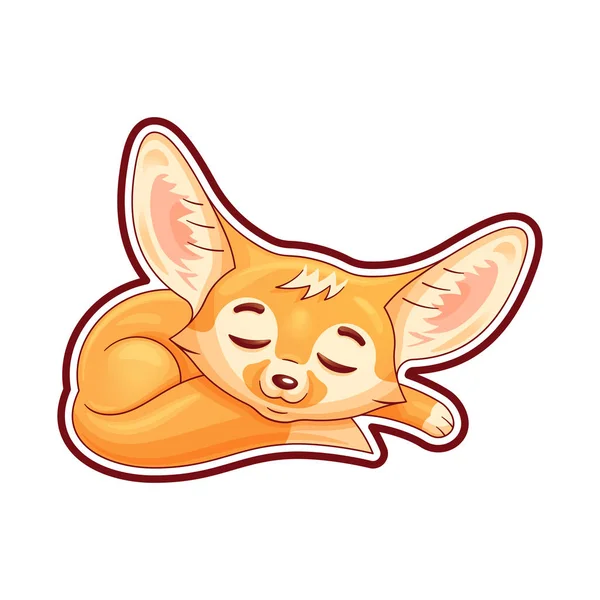 Desenhos Animados Adormecidos Fennec Fox Personagem Kawaii Bonito Emoção Engraçada — Vetor de Stock
