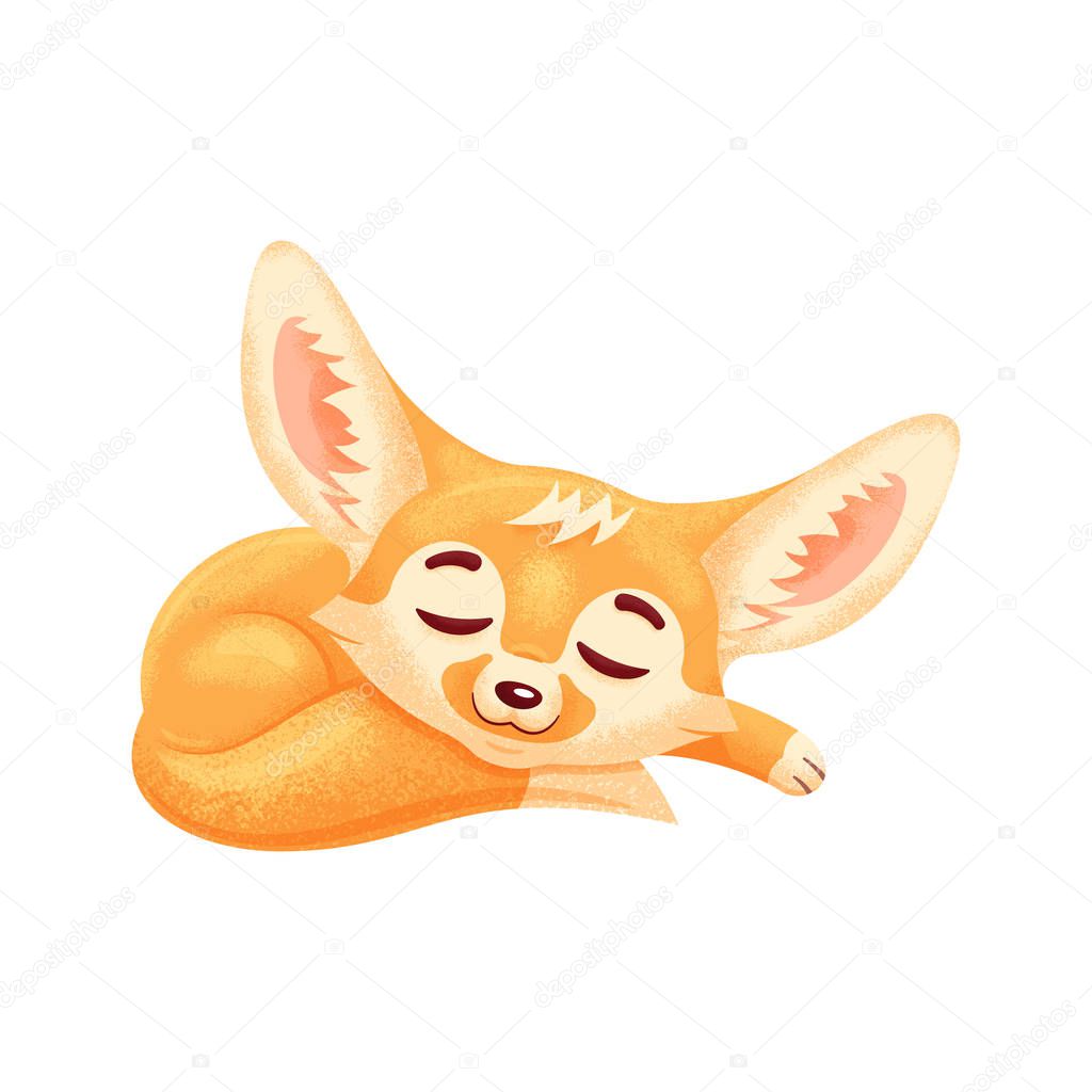 Sleeping cartoon fennec fox. Cute kawaii  character. Funny emotion and face expression. Isolated on white background