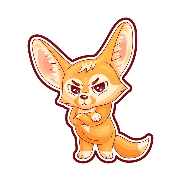 Raposa Fennec Engraçado Olhando Severamente Personagem Desenho Animado Bonito Kawaii — Vetor de Stock