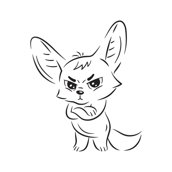 Black White Illustration Funny Fennec Fox Looking Severely Cute Kawaii — Stock Vector