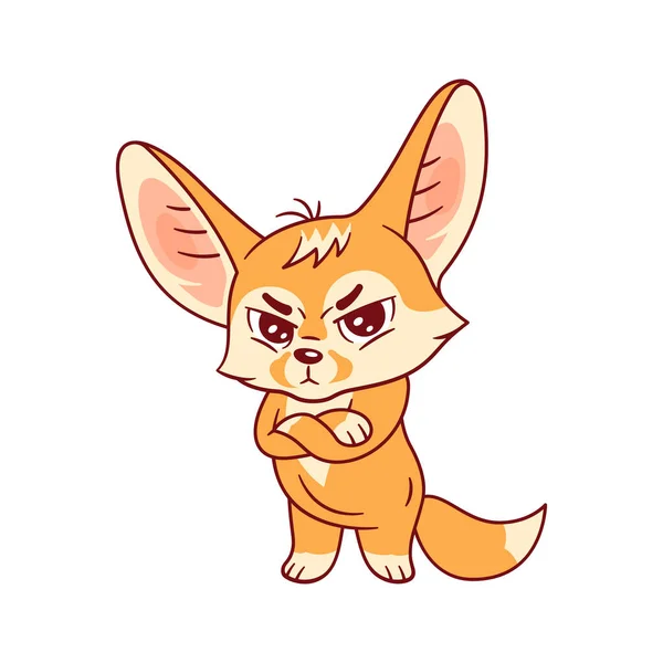 Funny Fennec Fox Looking Severely Cute Kawaii Cartoon Character Funny — Stock Vector